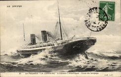 Steamer-Boat-steamer Harbor Lorraine through a¤' Atlantic Blow of pitching-Storm - CPA