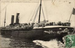 Steamer-Boat-steamer Le Havre left Transatlatiqu' Steamer Gascogne'- CPA