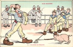 Nos Marins-Fantaisie-Humour- Bateau- Corrida de Muerie- Cochon-CPA Gervese