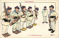 Nos Marins-Fantaisie-Humour-Bateau- Premieres armes- CPA Gervese