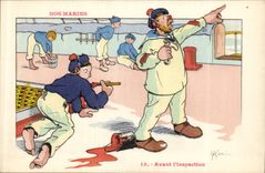 Nos Marins-Fantaisie-Humour-Bateau- Avant l'inspection-CPA Gervese
