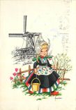 CPM Enfant Folklore Moulin a vent