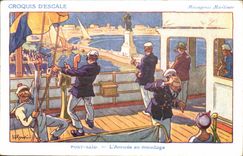 Sketch Of Stopover Fantasy--Illustration - Boat-- Arrival with damping the Transport Maritime ones Port Said Egypt