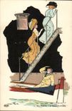 Marins-Fantaisie--Bateau- Illustration- Au Poste 'D'Observation' -CPA Illustrateur