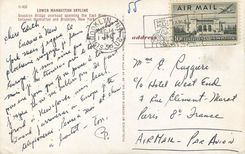 CPM Lower Manhattan Skyline Brooklyn Bridge overhead spanning the East River 