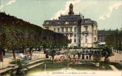 Asnieres CPA the town hall and the park