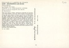 CPM Bourbonne les Bains (Haute Marne) La Vierge des eaux Priere a la tres Sainte Vierge dans sa peti