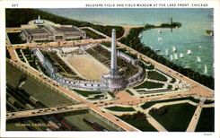 The United States CPA Soldiers Field and Field museum At the lake Chicago face