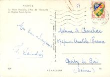 CPM Nancy La Plage Stanislas l'Arc de Triomphe et l'Eglise Saint Epvre 