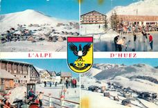 CPM L'Alpe d'Huez Vue d'ensemble de la Station et le Signal Curling sur la patinoire La Menandiere e