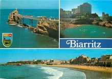 CPM Biarritz Le Rocher de la Vierge La plage du Port Vieux et la villa Beltza La grande et le phare 