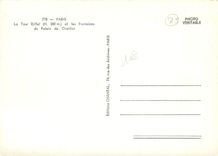 CPM Paris La Tour Eiffel et les Fontaines du Palais de Chaillot 