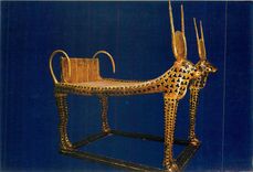 CPM Le Musee Egyptien Le Caire Tutankhamens Treasures Funerary bed in the form of the cow Hathor 
