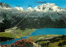 CPM Silvaplana Surlej mit Luftseilbahn Piz Corvatsch und Berninagruppe 