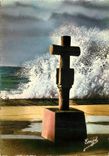 CPM La Cote d'Emeraude Saint Malo Parame sur la digue la Croix de Mi Greve un jour de Grande Maree
