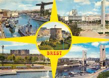 CPM Brest (Finistere) L'Arsenal l'Hotel de Ville la tour Tenguy le chateau et le pont de Recouvrance