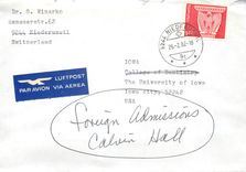 Lettre Cover Suisse University Iowa 