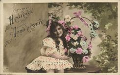 Fantasy - Child - Happy Birthday - girl - flower - CPA