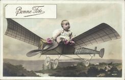 Fantasy - Child - Good Festival - plane - baby - CPA