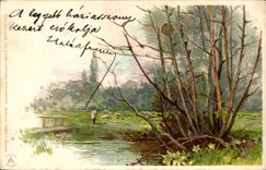 Table - Arts - the Pond - Shepherd - CPA (Hungarian chart Hungary Hungary) Superb