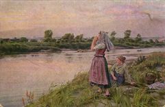 Arts - Table - Woman calling across has to rivet CPA (Hungarian chart Hungary Hungary)