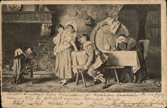 fantaisie - Couple - Crying woman and concerned man - barrels of wine - CPA (carte hongroise Hungary Hongrie)