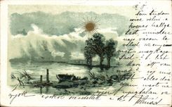 Arts - Table - Boat - Boat docked under shining sun - CPA (Hungarian chart Hungary Hungary)