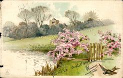 Arts - Table - Country scene with shining sun - CPA (Hungarian chart Hungary Hungary)