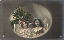 Fantasy - Child - Girls dressed ace angels - Christmas - Christmas - Christmas tree - Chritmas Tree - CPA
