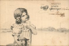 Fantasy - Child - Child with hand fluttering towards heart - CPA (Hungarian chart Hungary Hungary)