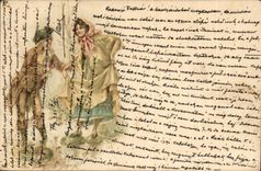 Fantaisie - Couple - A wink and a curtsey (carte hongroise Hungary Hongrie) - CPA 