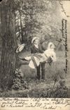 Fantaisie - Playful couple in love (carte hongroise Hungary Hongrie) - CPA 