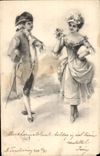 Fantaisie - Delightful Couple going to a ball - (carte hongroise Hungary Hongrie)- CPA 