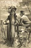 Fantaisie - Couple - Woamn with sweet simpering smile (carte hongroise Hungary Hongrie) - CPA 