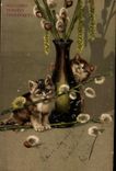 Animals - Cats - Sweet Cats playing with pussywillows (Hungarian chart Hungary Hungary) - CPA