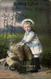 Fantasy - Child - Child with sled and bulging sacks - Boldog Ujevet CPA (Hungarian chart Hungary Hungar
