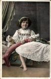 Fantasy - Child and Puppy - Adrable little girl with dog CPA (Hungarian chart Hungary Hungary)