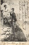 Fantaisie - Couple and flirtatious kiss - (carte hongroise Hungary Hongrie) CPA 