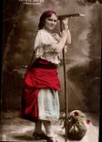 Fantasy - Woman - Peasant woman proudly leaning one rake (Hungarian chart Hungary Hungary) - CPA