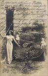 Fantasy - Woman - Woman in toga - children one see saw (Hungarian chart Hungary Hungary) CPA
