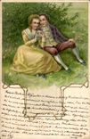 Fantaisie - Couple - Couple relaxing in grass (carte hongroise Hungary Hongrie) CPA 