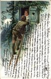 Fantaisie - Couple - Visitation to charming treetop house - (carte hongroise Hungary Hongrie) - CPA 
