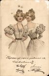 Fantasy - Woman - Twins with surprised expressions and dance hall eyes (Hungarian chart Hungary Hungary) - CPA