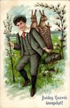 Fantasy - Child - Sweet little servant boy with tennis shoe off rabbits - rabbit - (Hungarian chart Hungary Hungary) - CPA