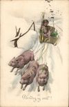 Fantasy - Child - Naked child in pig driven sled - pig (Hungarian chart Hungary Hungary) - CPA