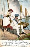 Fantaisie - Couple - Woman with a bit of mischief sea - bateau (carte hongroise Hungary Hongrie) -CPA 