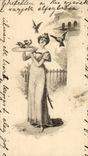 Fantasy - Woman - beautiful woman feeding birds (Hungarian chart Hungary Hungary) - CPA