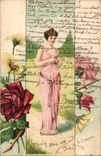 Fantasy - Pensive woman in lovely dress (Hungarian chart Hungary Hungary) - CPA
