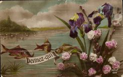 CPA Fantaisie Devinez qui poissons