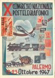 CPM Palermo 1925 oct 1947 Confresso Nazionale Postelegrafonici Timbres Poste